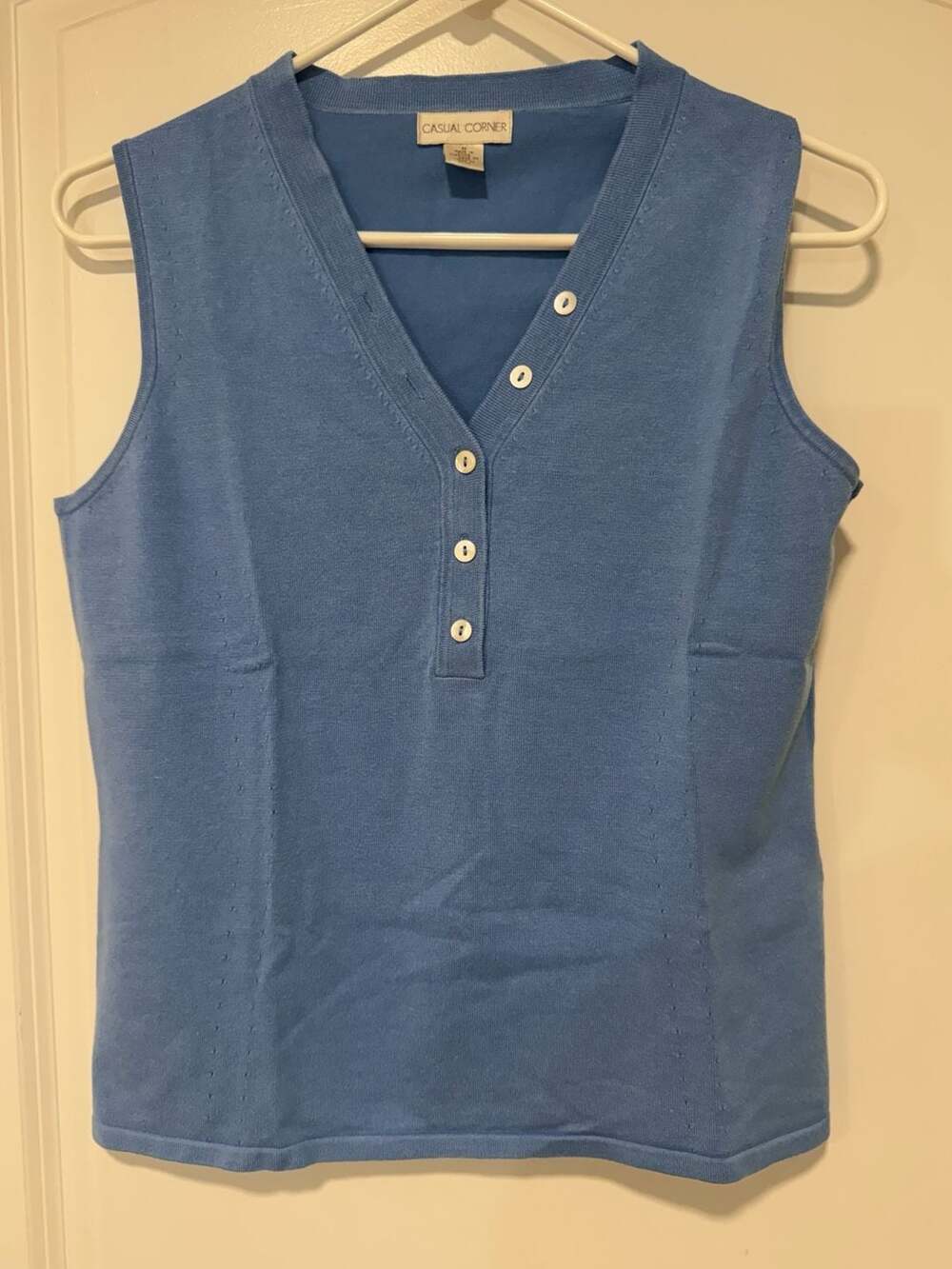 Blue Silk Blend Knit Henley Tank Quiet Luxury 90s Minimalist Women’s Medium